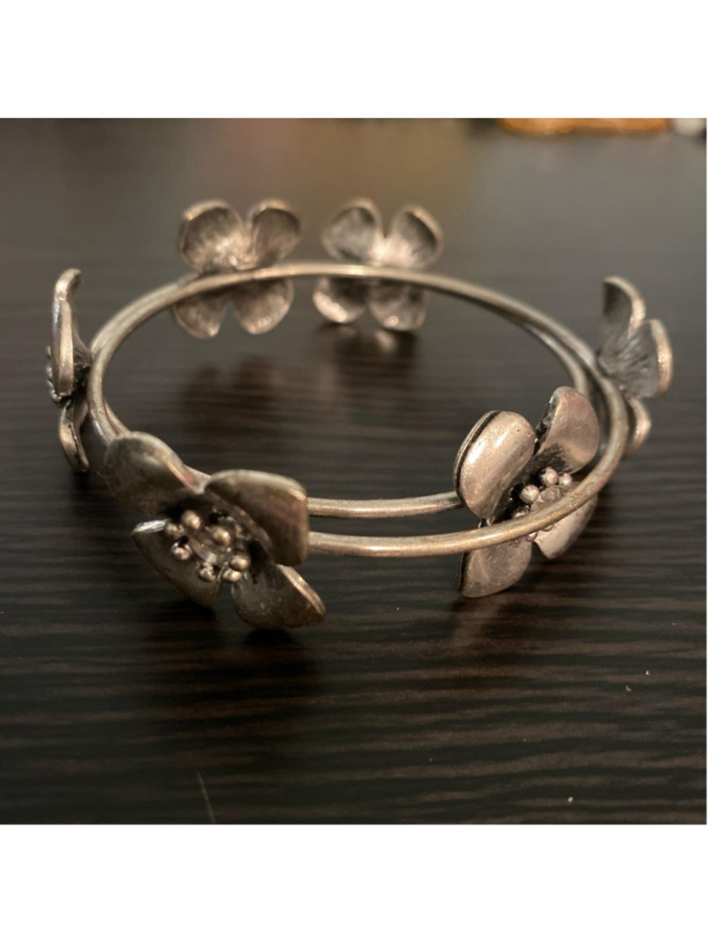 2 Silver flower bangles
